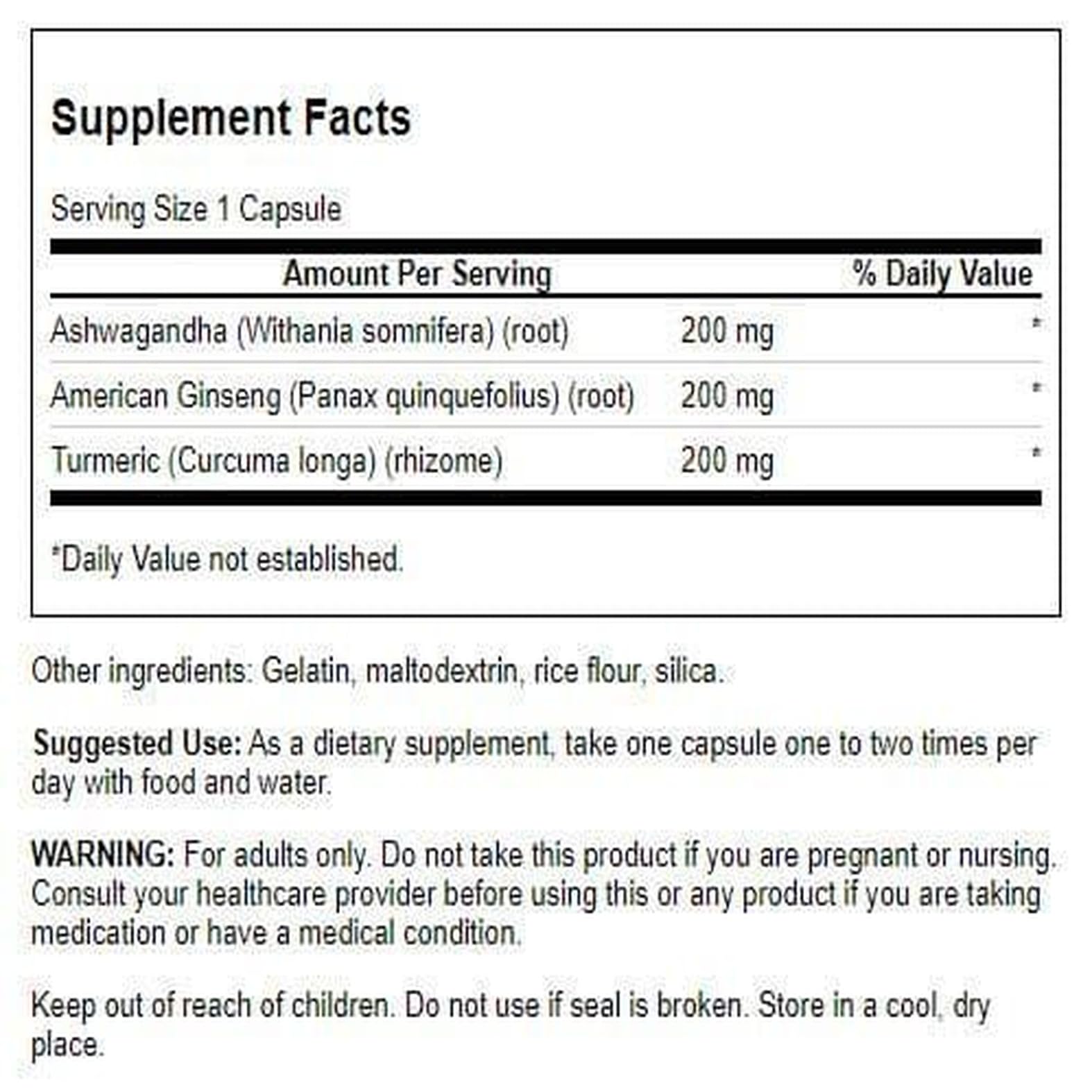 Swanson Complex Curcuma Ashwagandha Ginseng, capsules faciles à prendre pour soutenir votre énergie.