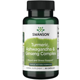 Swanson Complex Curcuma Ashwagandha Ginseng, flacon pratique pour la routine quotidienne.