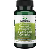 Swanson Curcuma Astragalus Gotu Kola, bouteille de 60 gélules, soutien potentiel à l'énergie et au bien-être.