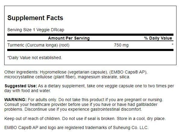 Capsules végétales Swanson Curcuma libération retardée facilitant l'intégration quotidienne.