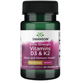 Swanson D3-K2, bouteille végétales montrée, soutien potentiel du calcium.