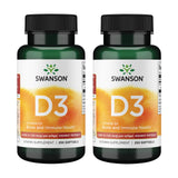 Swanson D3, bouteille avec gélules faciles à avaler et soutien potentiel des os et du système immunitaire.