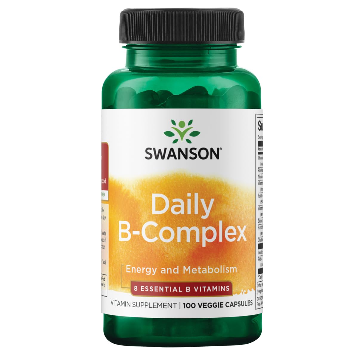 Swanson Daily B-Complex – bouteille de capsules véganes, soutien potentiel du système nerveux et énergie.
