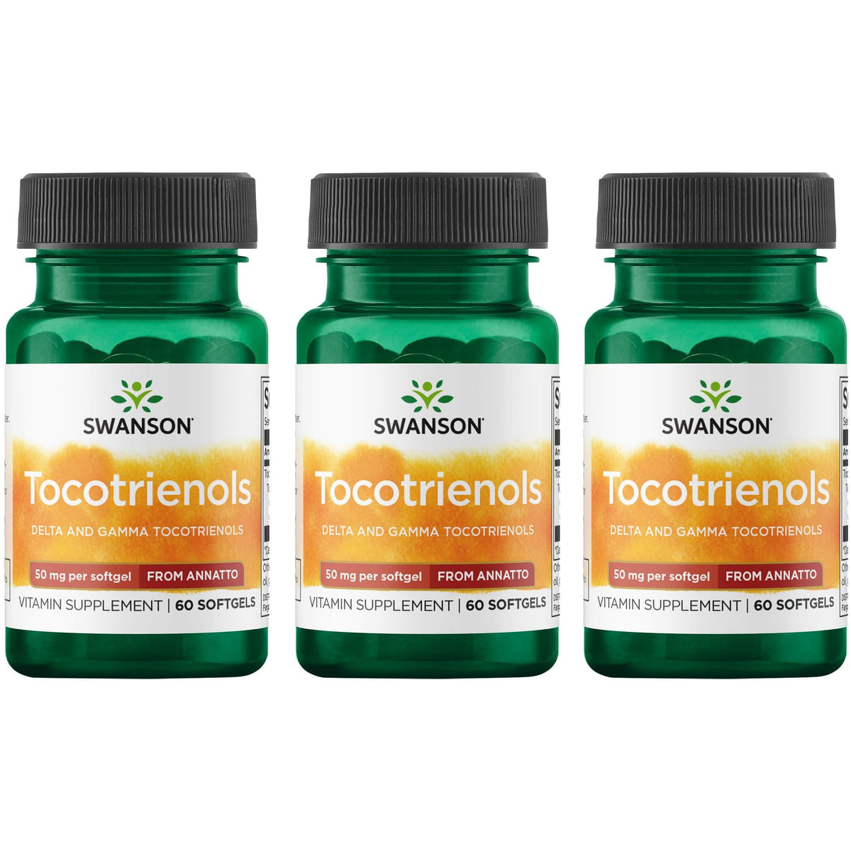 Swanson Deltagold Tocotriénols Annatto – flacon et capsules faciles à prendre.
