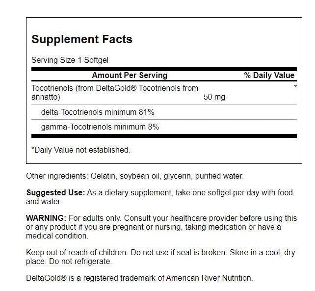 Swanson Deltagold Tocotriénols Annatto – capsules faciles à avaler au quotidien.