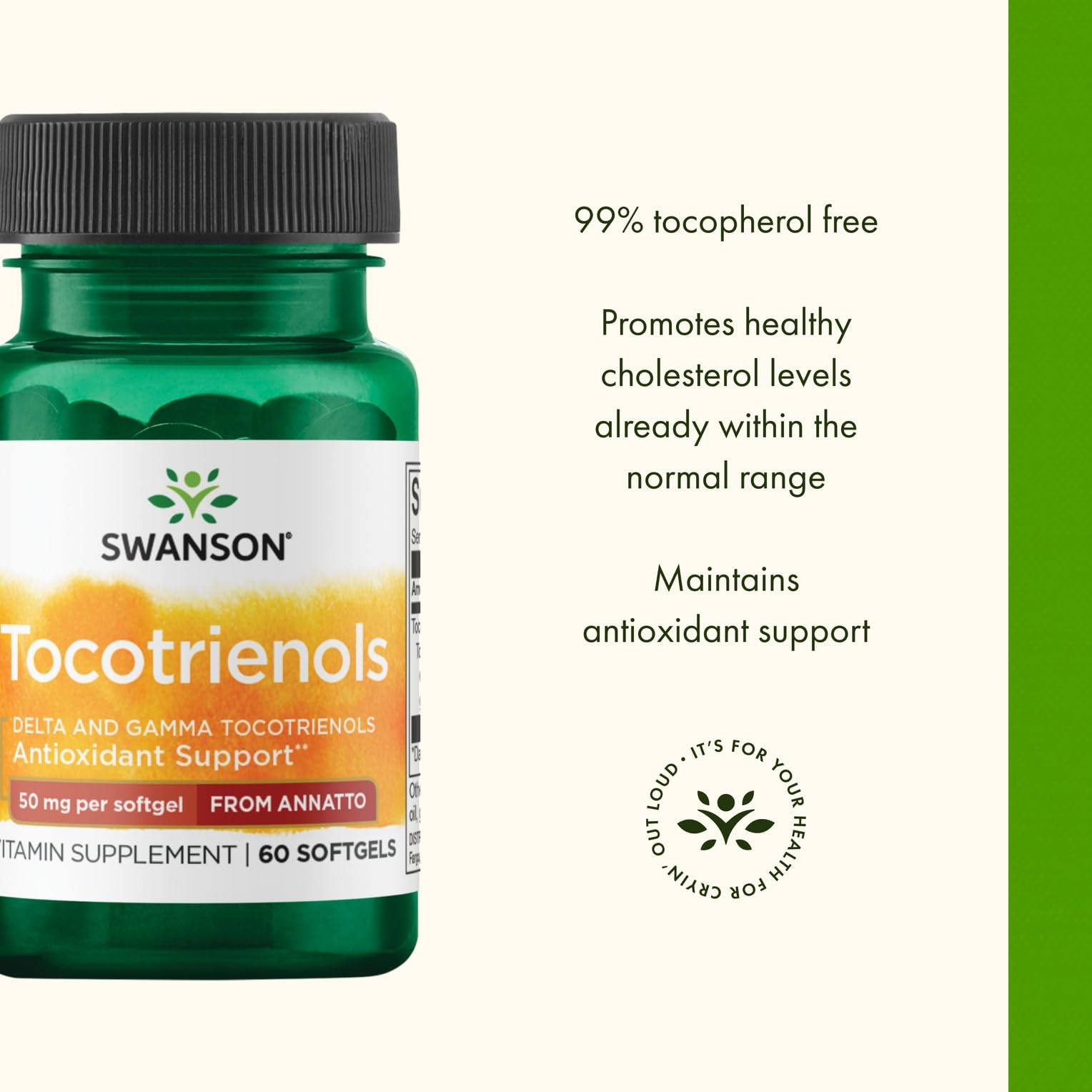 Swanson Deltagold Tocotrienols gelules 50 mg en gros plan