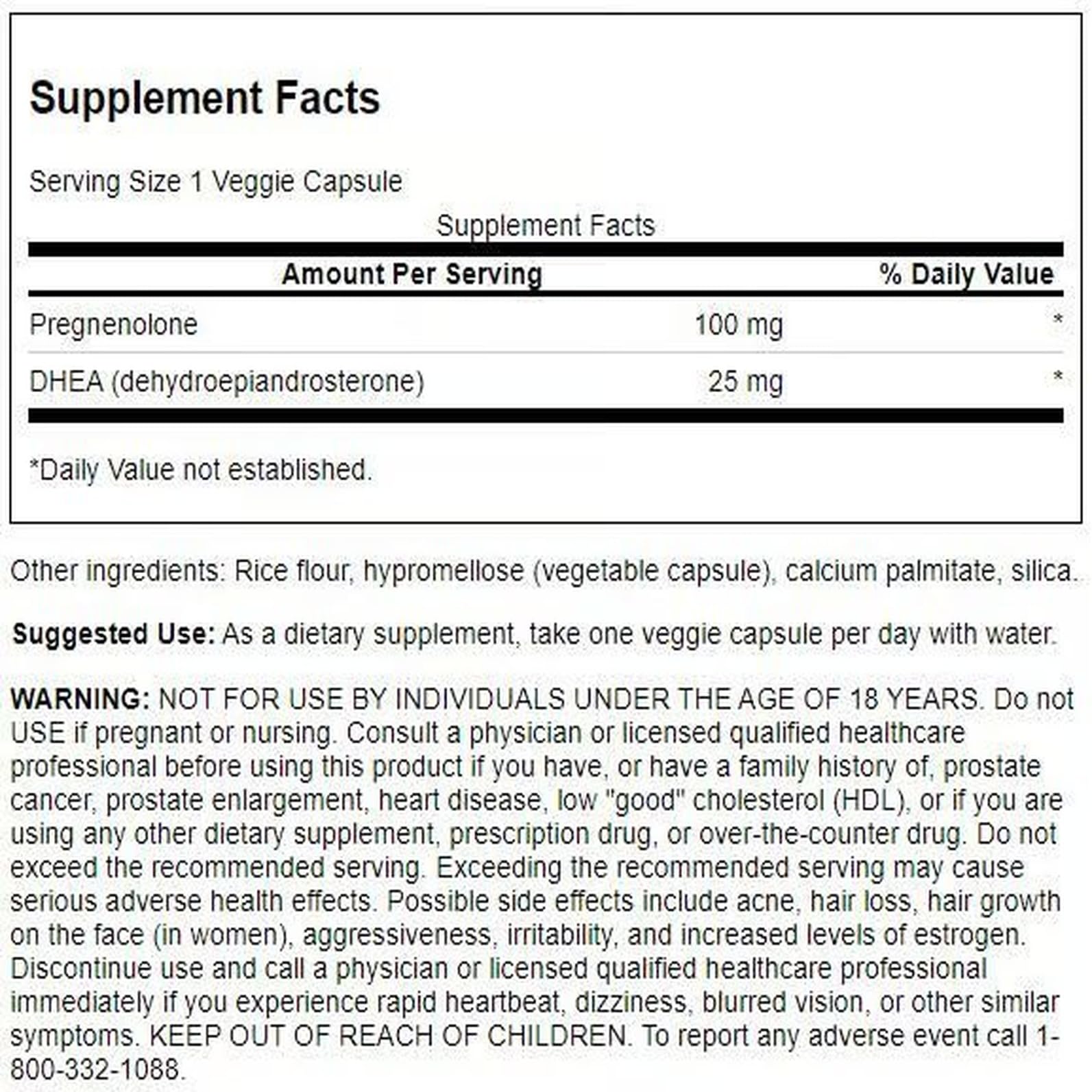 Swanson DHEA et Pregnenolone Complex – capsules végétariennes faciles à avaler.