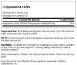 Étiquette Swanson Dimagnesium Malate en gros plan, informations claires.