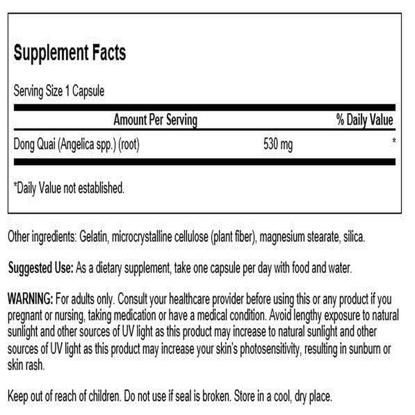Capsules Swanson Dong Quai 530 mg faciles à intégrer à une routine.