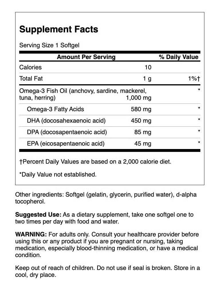 Swanson DPA gélules: gélules faciles à avaler pour l'apport en oméga-3.