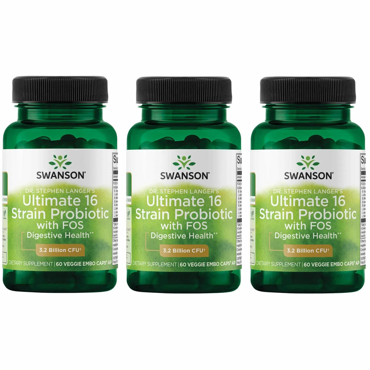 Swanson Dr Langer Probiotiques: bouteille de 60 capsules végétales, soutien digestif potentiel.