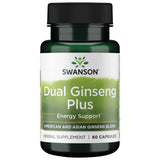 Swanson Dual Ginseng Plus bouteille, gélules visibles pour énergie soutenue au quotidien