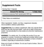 Swanson Echinacea 400 mg — emballage et gélules, forme pratique pour la routine immunitaire.