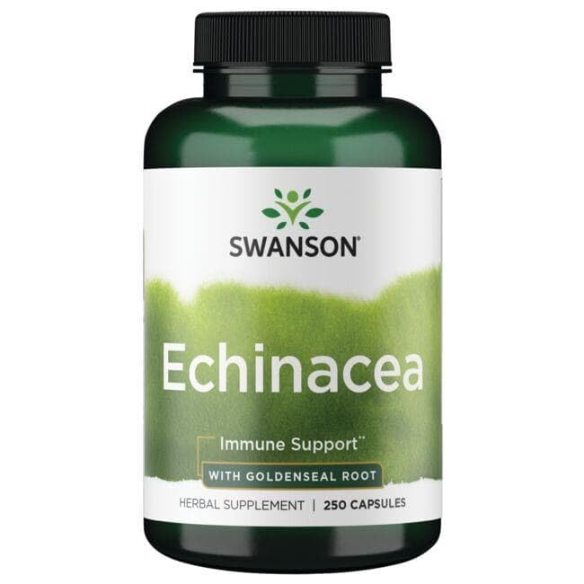 Swanson échinacée goldenseal bouteille ouverte: capsules faciles à prendre.