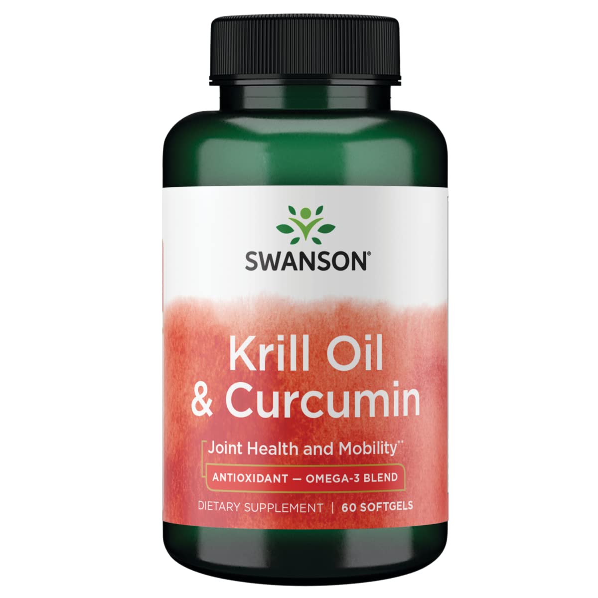 Swanson EFA Krill Oil Curcumine, bouteille, soutien potentiel des articulations et du bien-être quotidien.