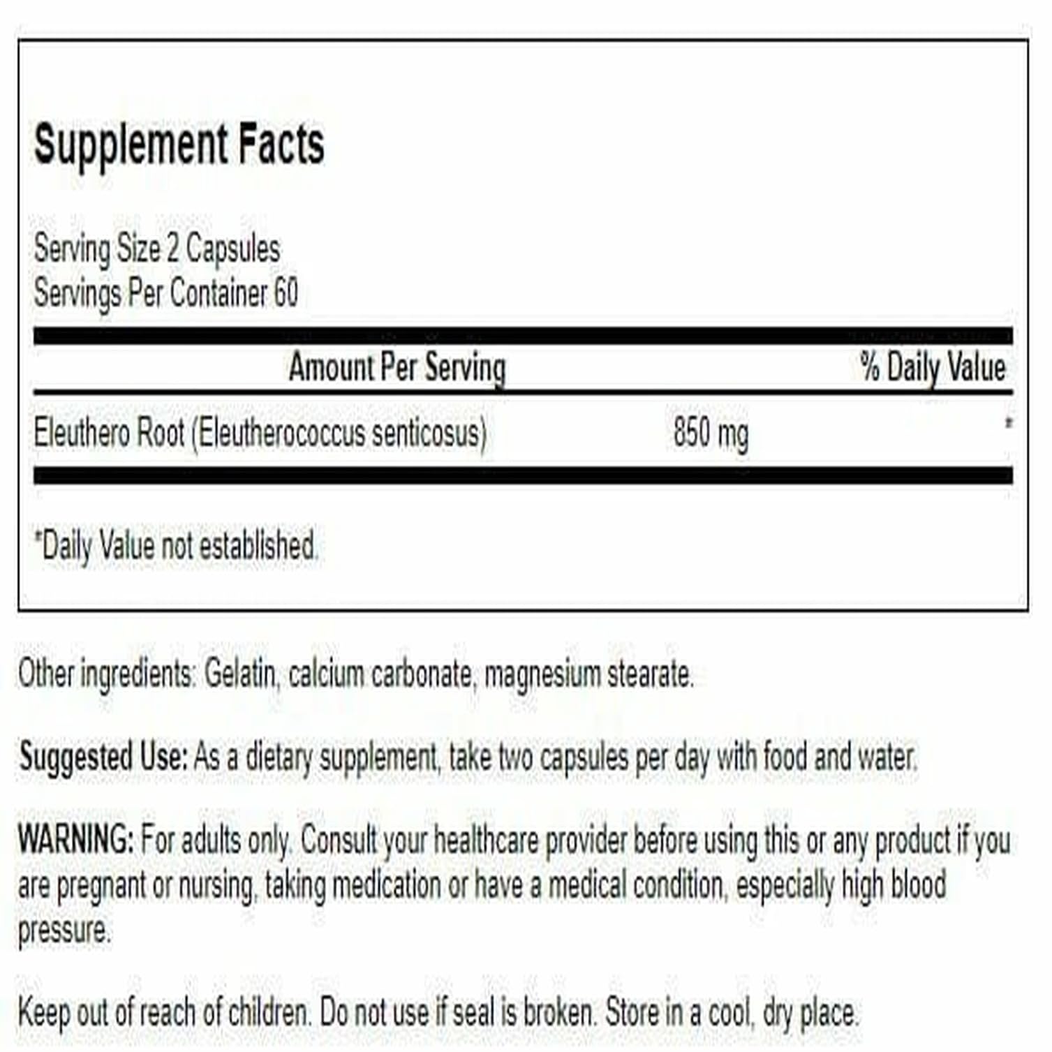 Swanson capsules eleuthero, prise facile avec eau pour routine quotidienne.