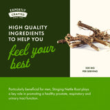 Emballage Swanson ortie-racine 500 mg, produit naturel à base de plantes.