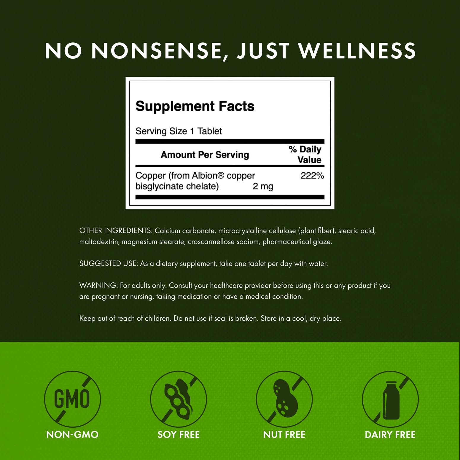 Emballage produit cuivre chelate Swanson avec informations visibles.