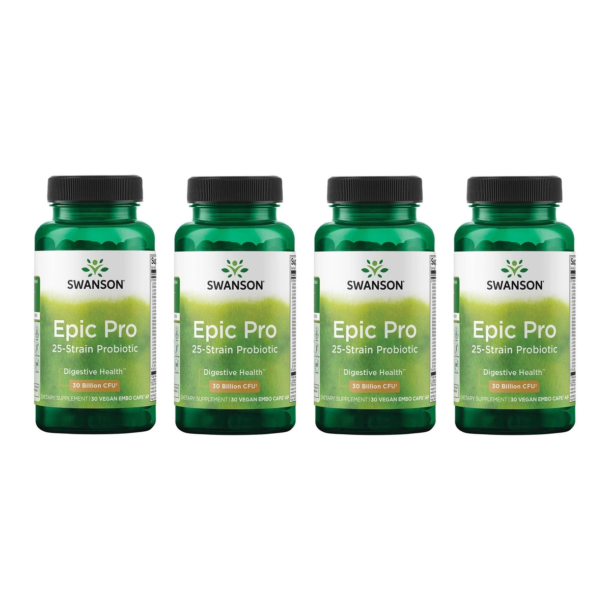 Swanson Epic-Pro, bouteille et étiquette visibles, pratique pour une routine probiotique quotidienne.