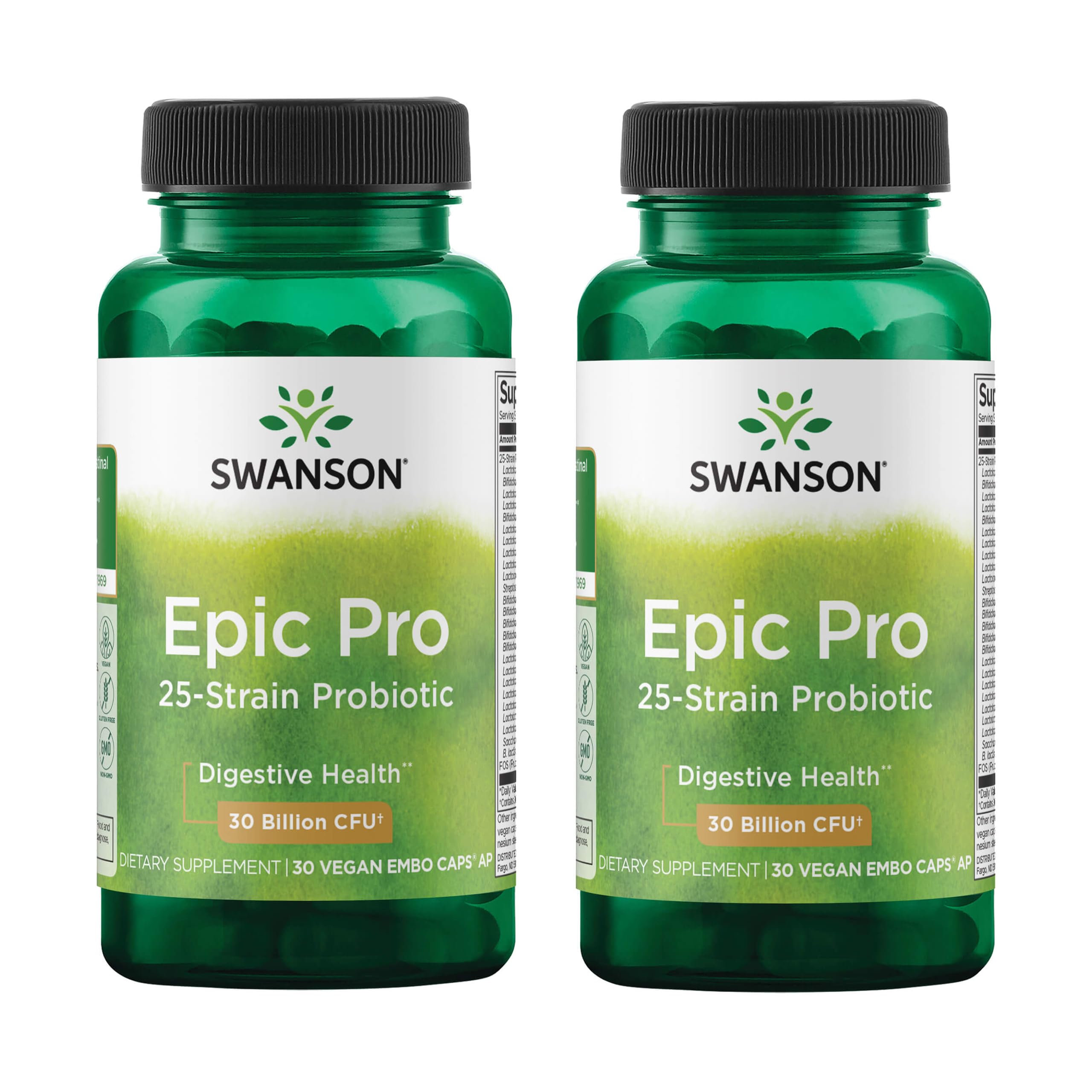 Swanson Epic-Pro: bouteille de probiotiques 25 souches pour une digestion équilibrée.