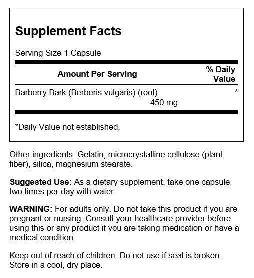Swanson ecorce racine epine-vinette, etiquette du produit avec informations de dosage.