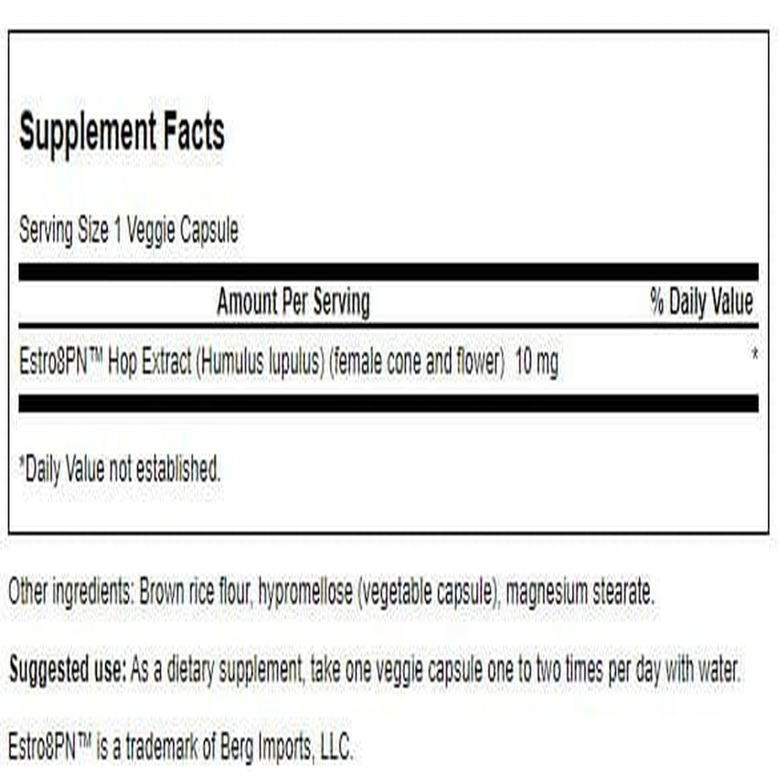 Swanson Estro8Pn Gélules végétales, formulation végétarienne pratique pour l'intégration.