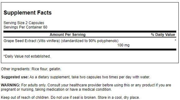 Swanson Extrait de pépins de raisin en capsules, soutien cardiovasculaire potentiel.