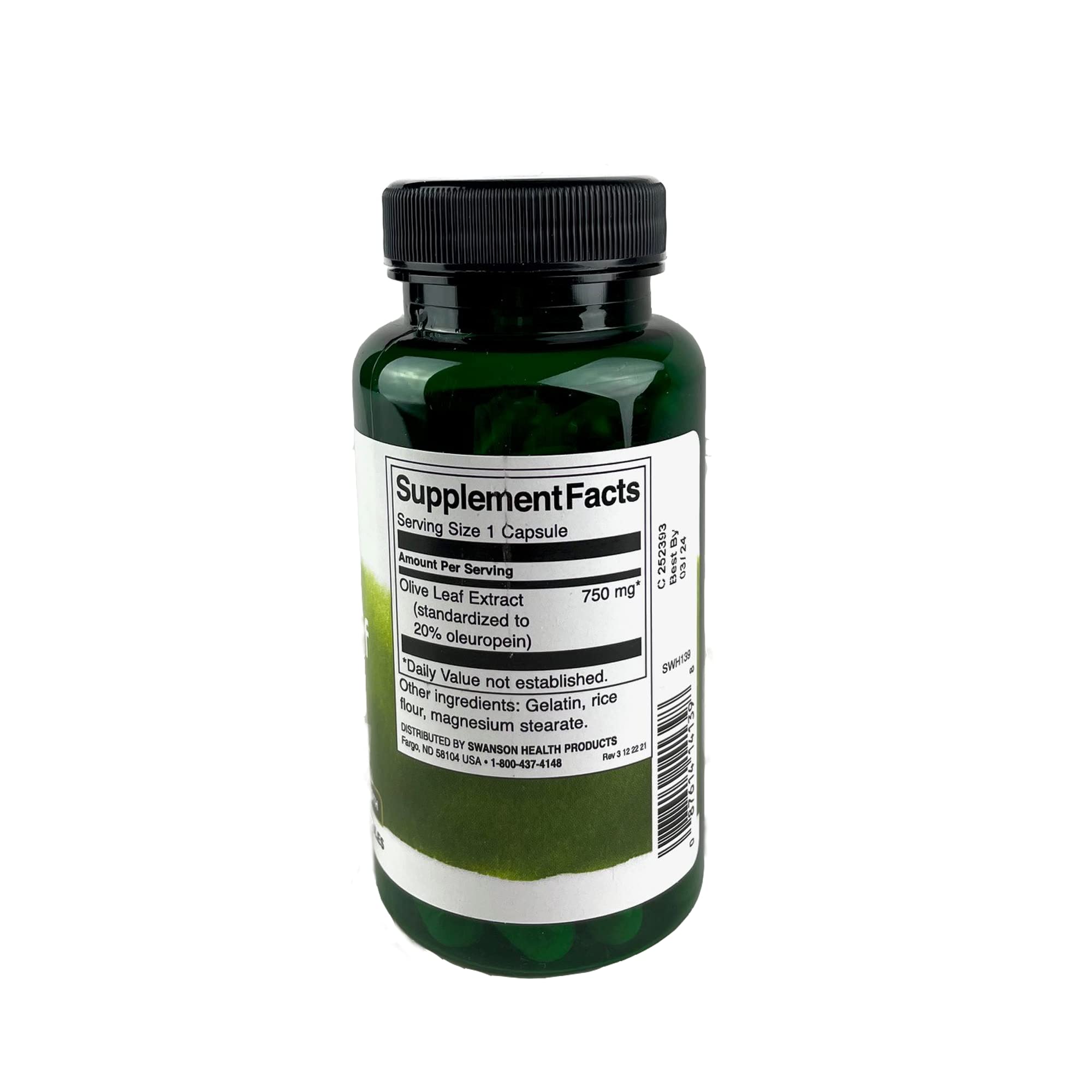 Swanson Extrait Feuille Olivier – flacon capsules, oléuropéine 20% pour un soutien cardiovasculaire potentiel.