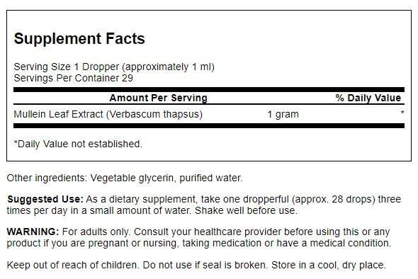 Swanson Extrait Liquide Feuille de Molène, gouttes faciles à doser.