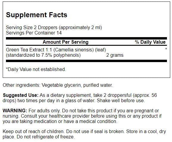 Swanson Extrait liquide thé vert, pipette-doseur pour dosages précis.