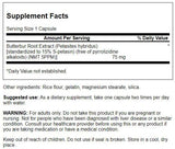 Étiquette Swanson pétasite 75 mg - pureté et dosage visibles