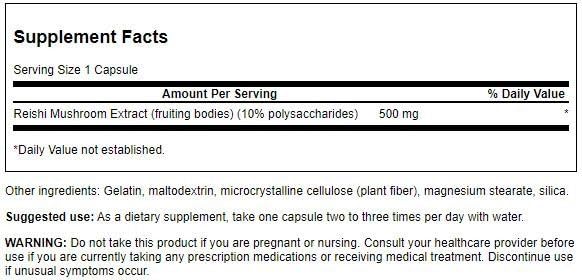 Swanson Reishi 500 mg capsules, pratique pour une routine bien-être.