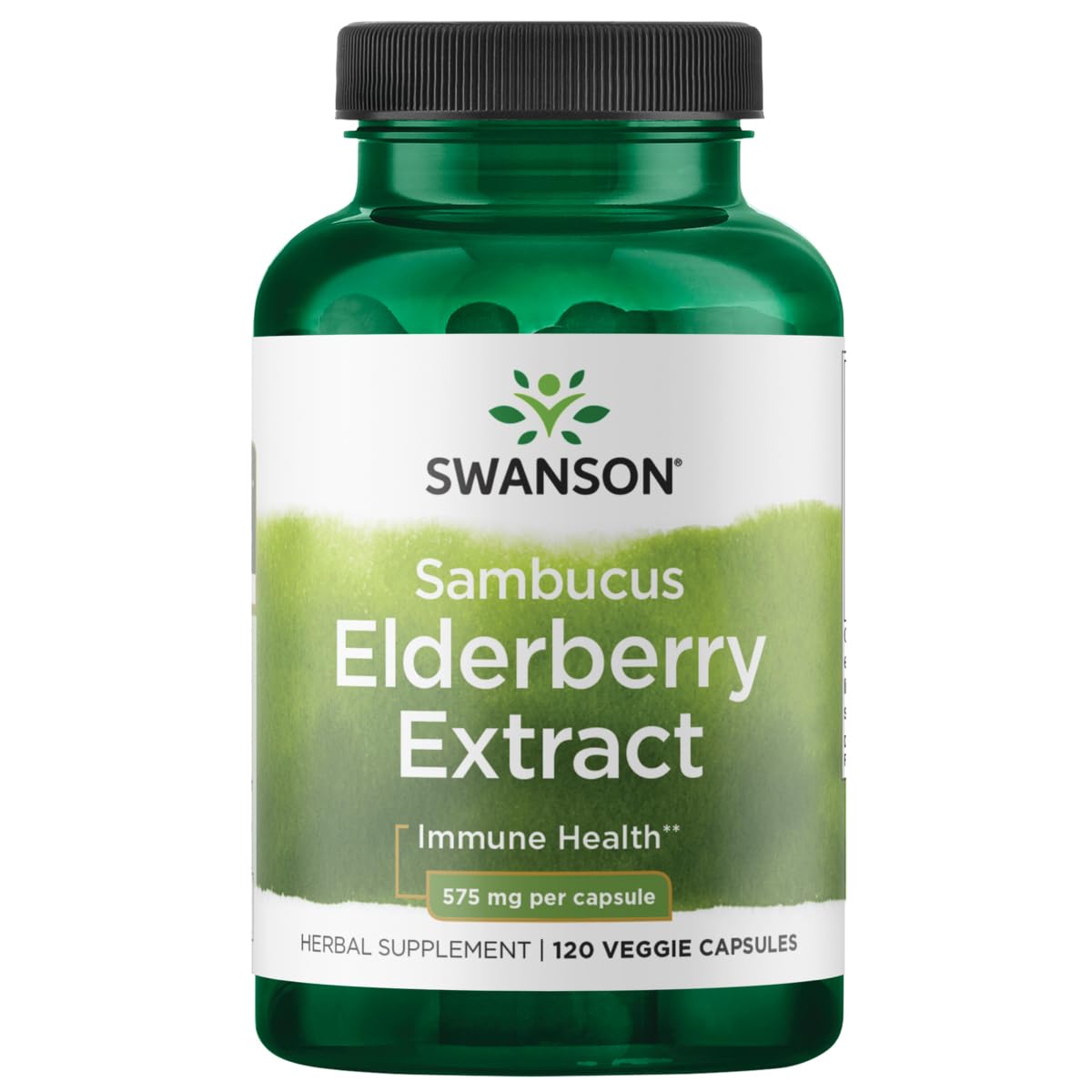 Swanson Extrait de sureau noir 575 mg — bouteille, soutien possible au système immunitaire