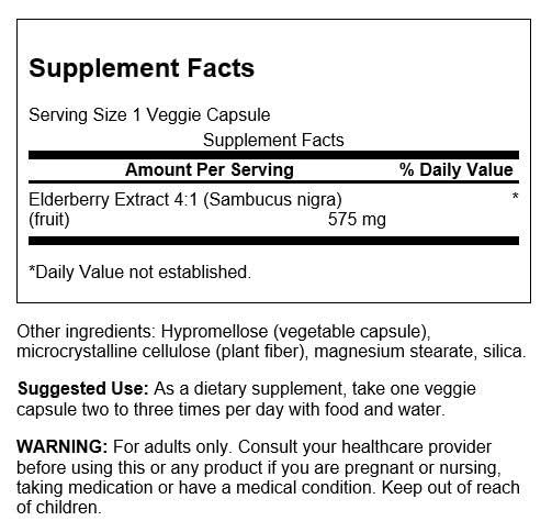 Swanson Extrait de sureau noir 575 mg — capsules véganes faciles à consommer