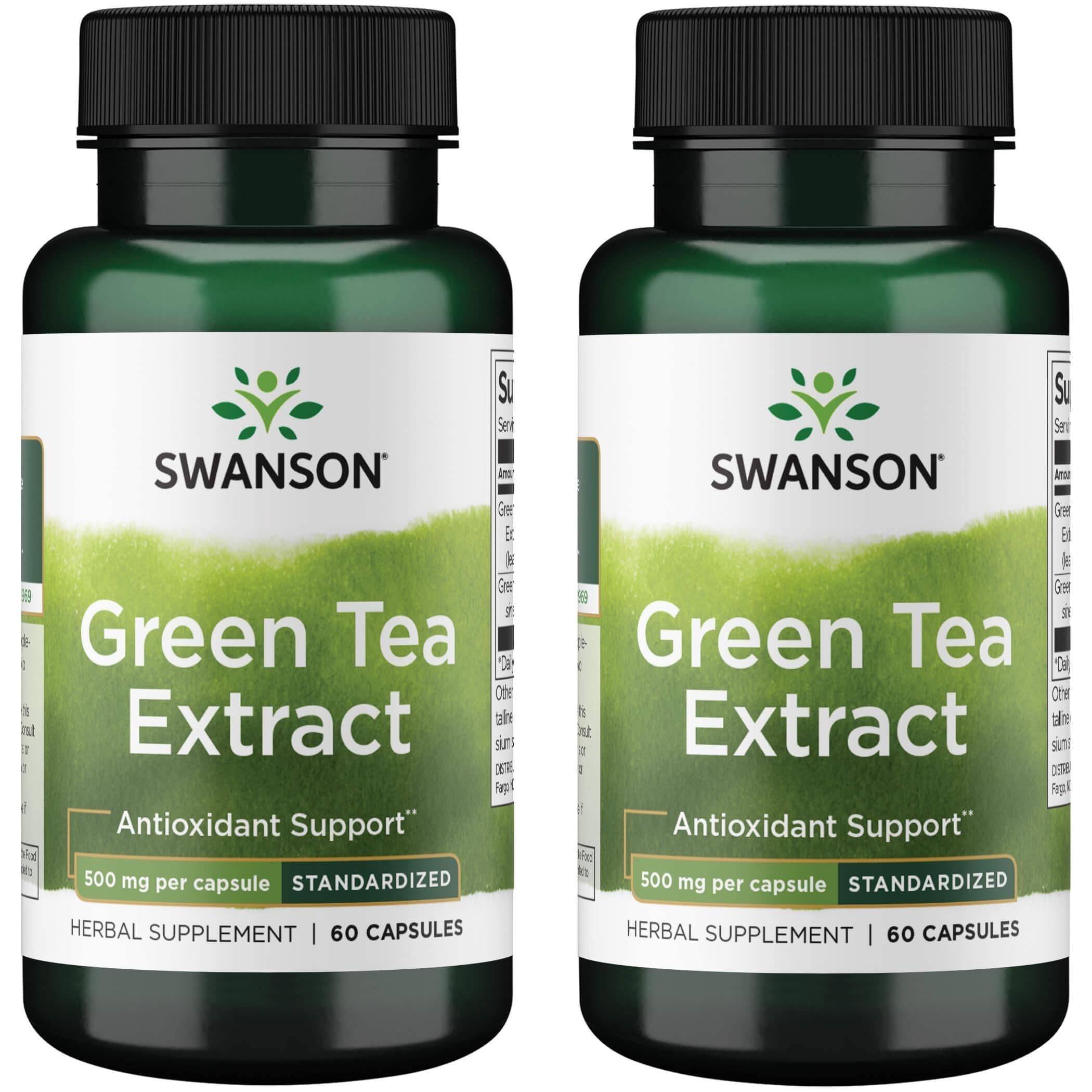 Swanson Extrait Thé Vert 500 mg, bouteille, soutien énergie et métabolisme.