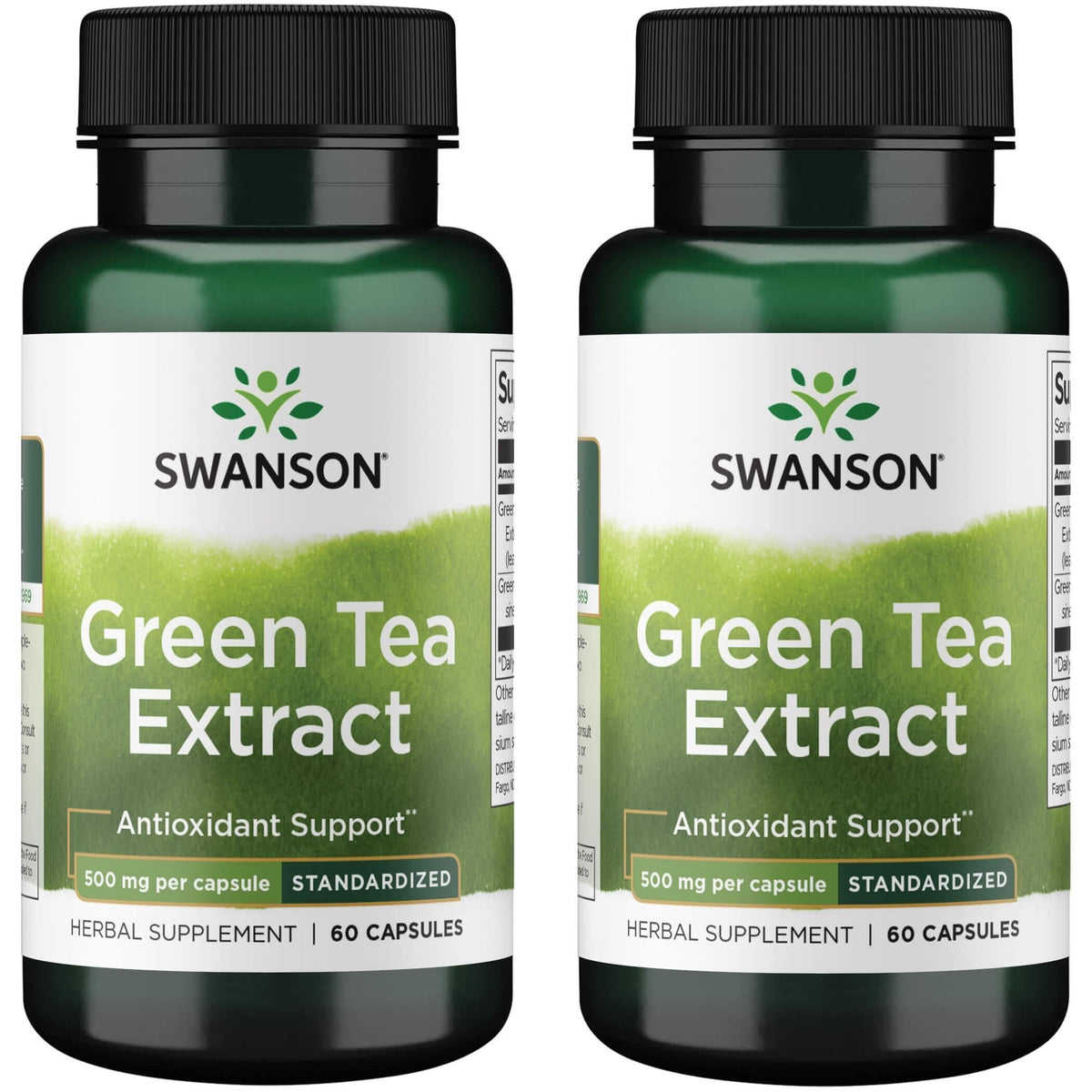 Swanson Extrait Thé Vert 500 mg, bouteille, soutien énergie et métabolisme.