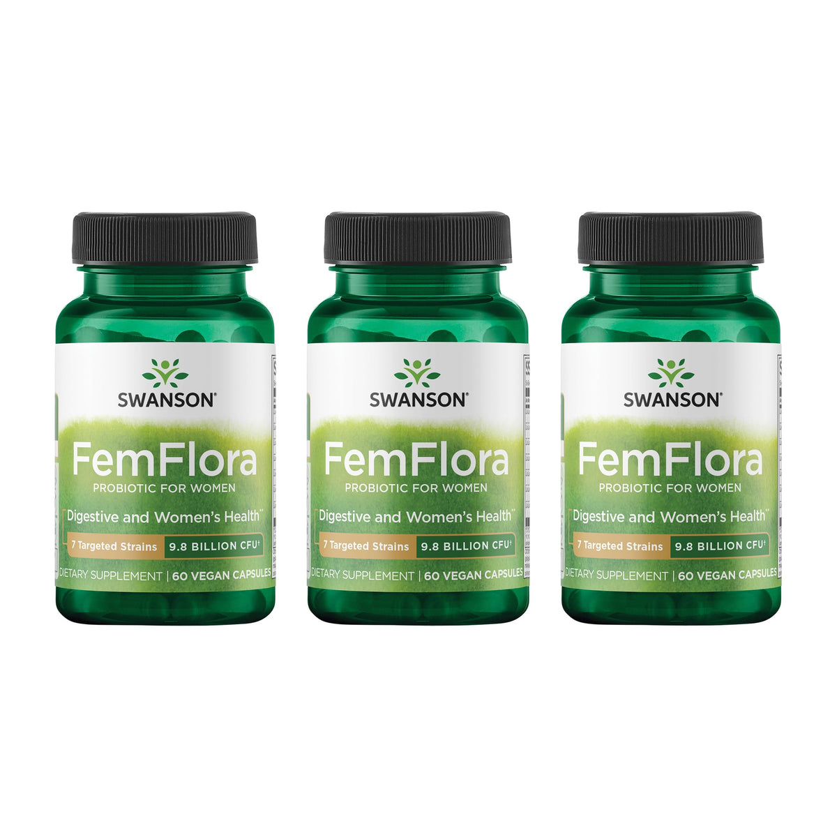 Swanson FemFlora — bouteille 60 gélules, soutien potentiel à l'équilibre de la flore.