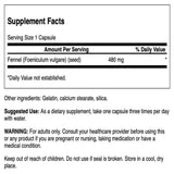 Étiquette lisible Swanson Fenouil sur la bouteille, indication d'usage quotidien.