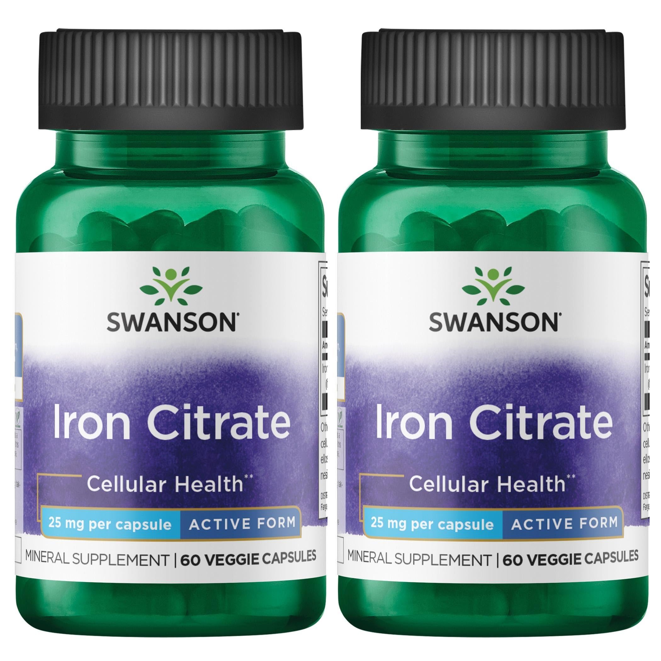 Swanson Fer Citrate 25 mg – flacon de capsules végétales pour un soutien potentiel à l’oxygénation