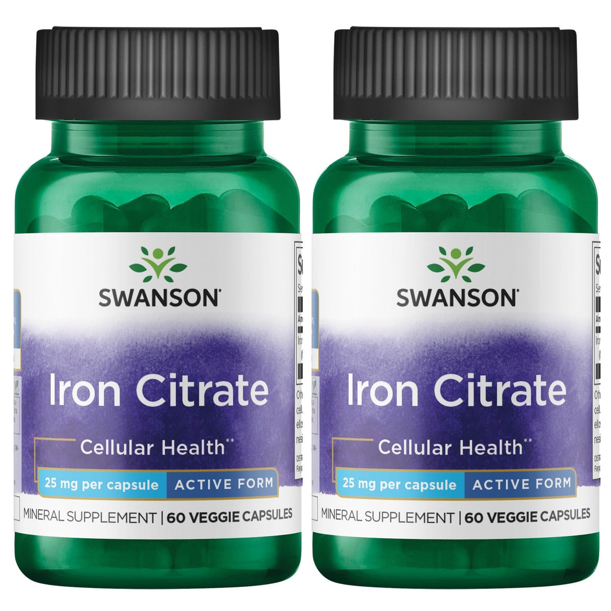 Swanson Fer Citrate 25 mg – flacon de capsules végétales pour un soutien potentiel à l’oxygénation