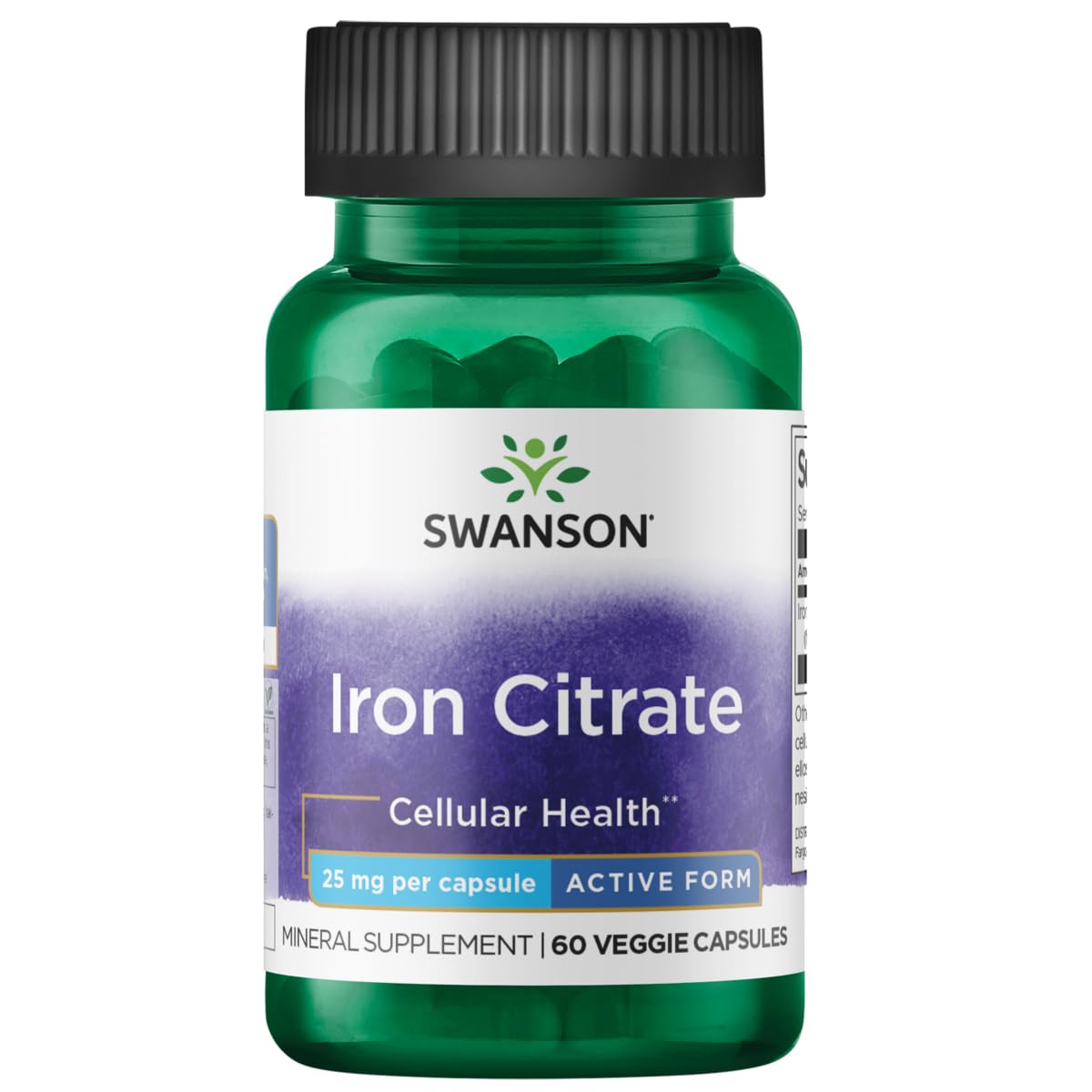 Swanson Fer Citrate 25 mg – bouteille, soutien potentiel transport d'oxygène dans le sang