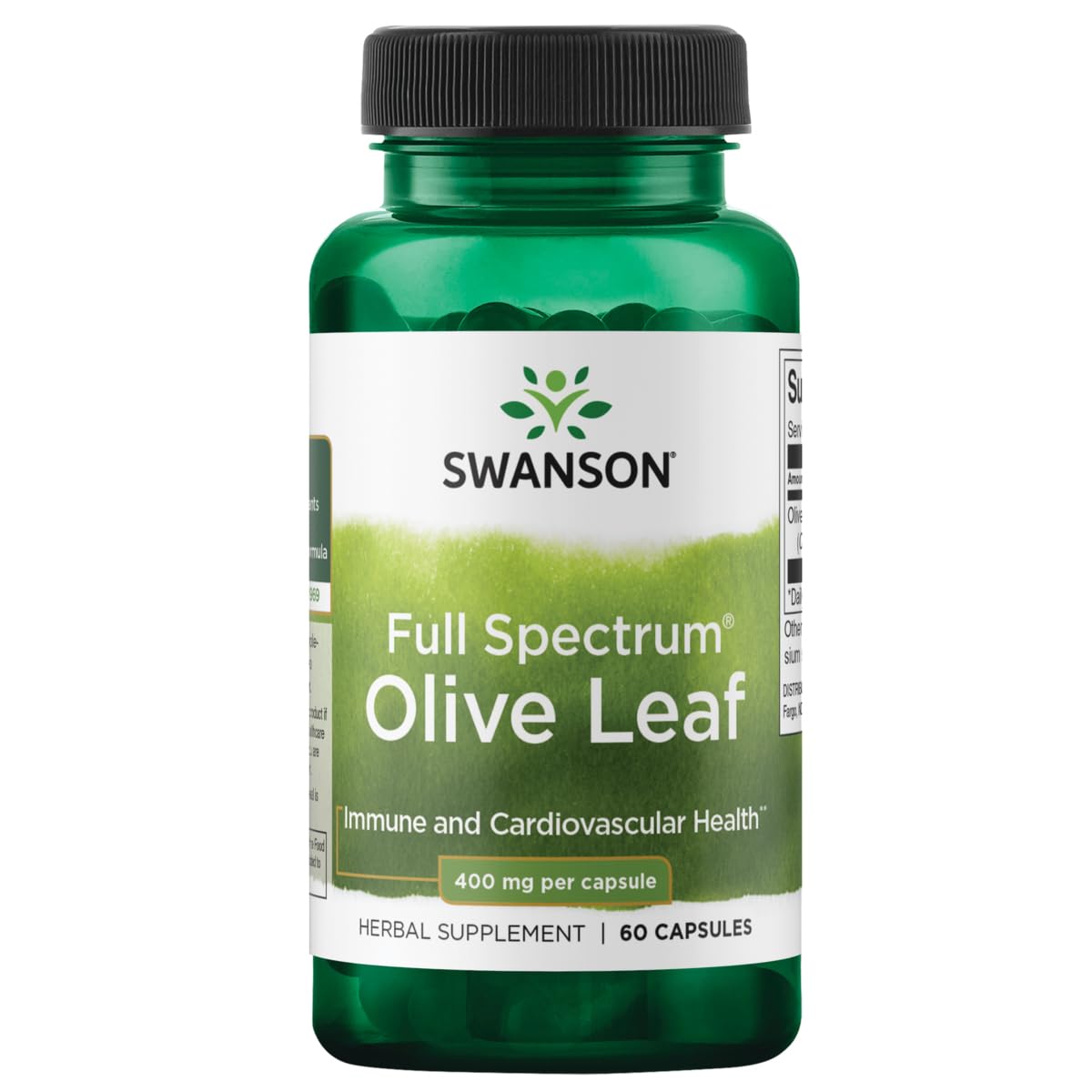 Swanson feuille d'olivier spectre complet 400 mg gélules soutient les défenses naturelles.