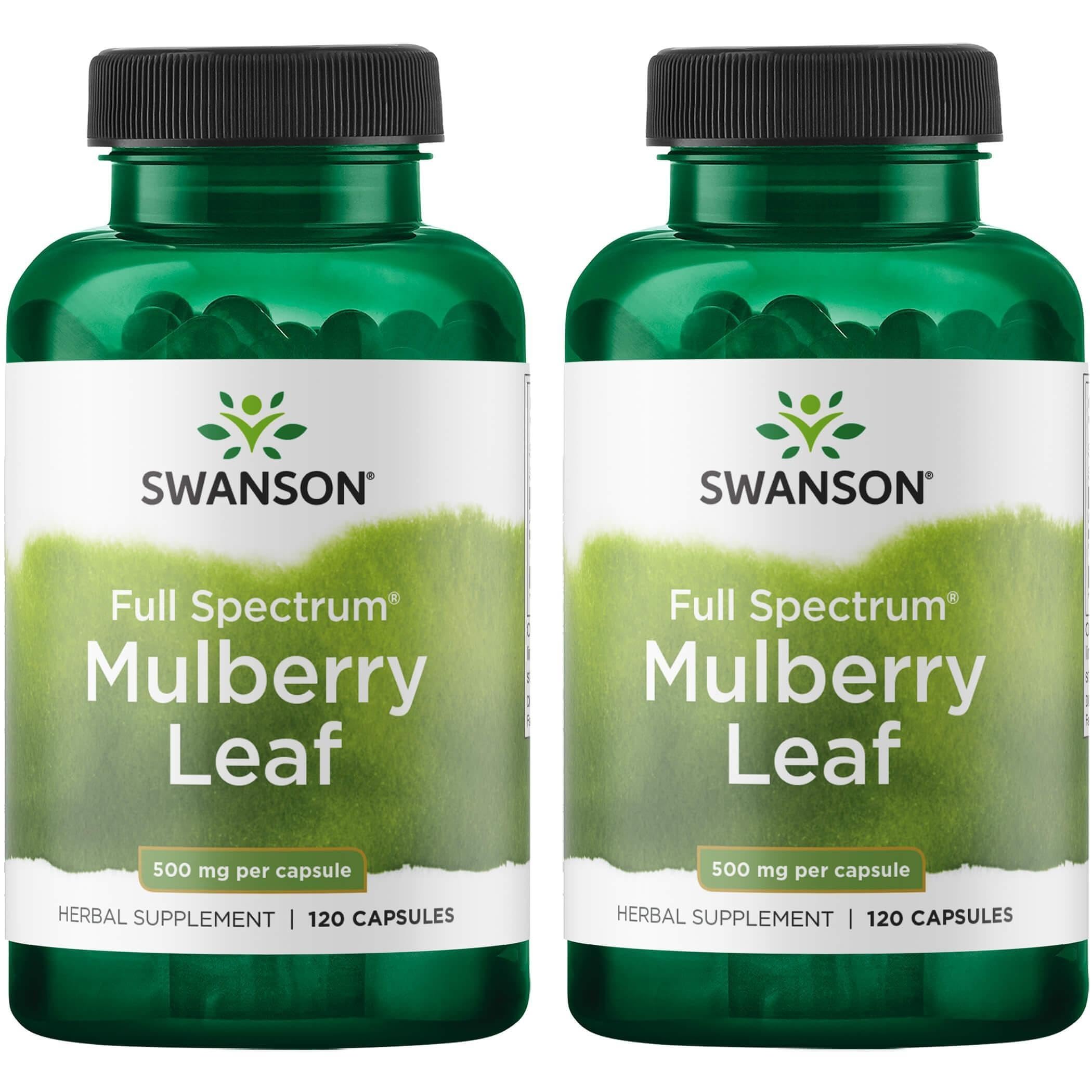Swanson Feuilles de mûrier, bouteille 500 mg, 120 capsules, lot de 2, soutien potentiel au bien-être quotidien
