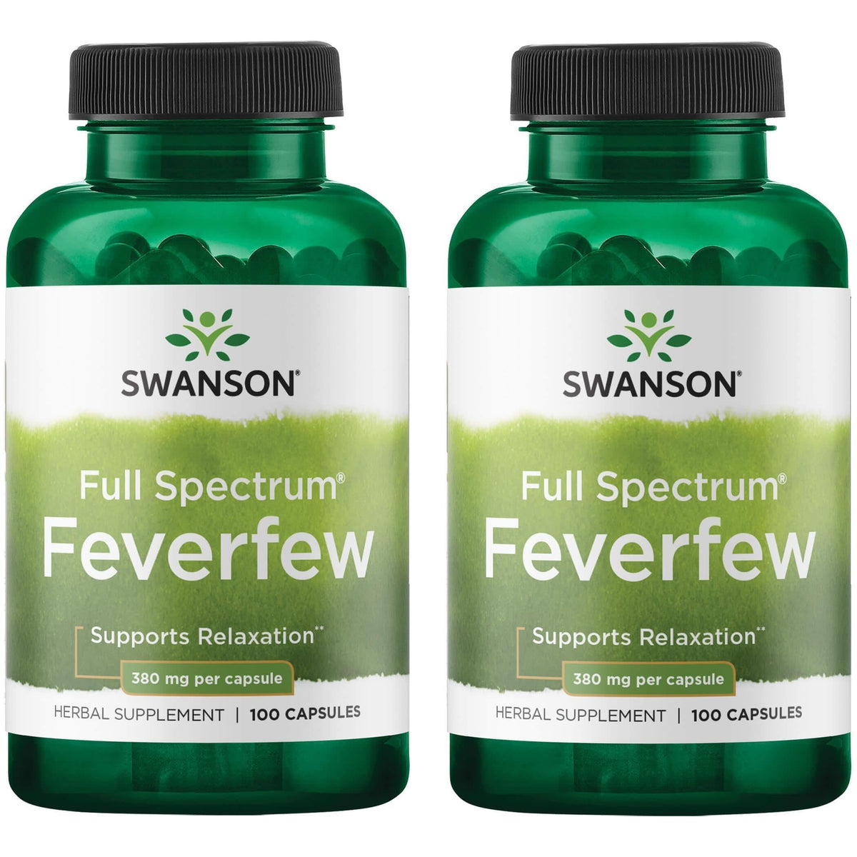 Bouteille Swanson Feverfew 380 mg, capsules, soutien potentiel à la relaxation et à la microcirculation.