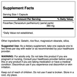 Swanson Feverfew 380 mg, capsules visibles, routine naturelle pour l'équilibre.