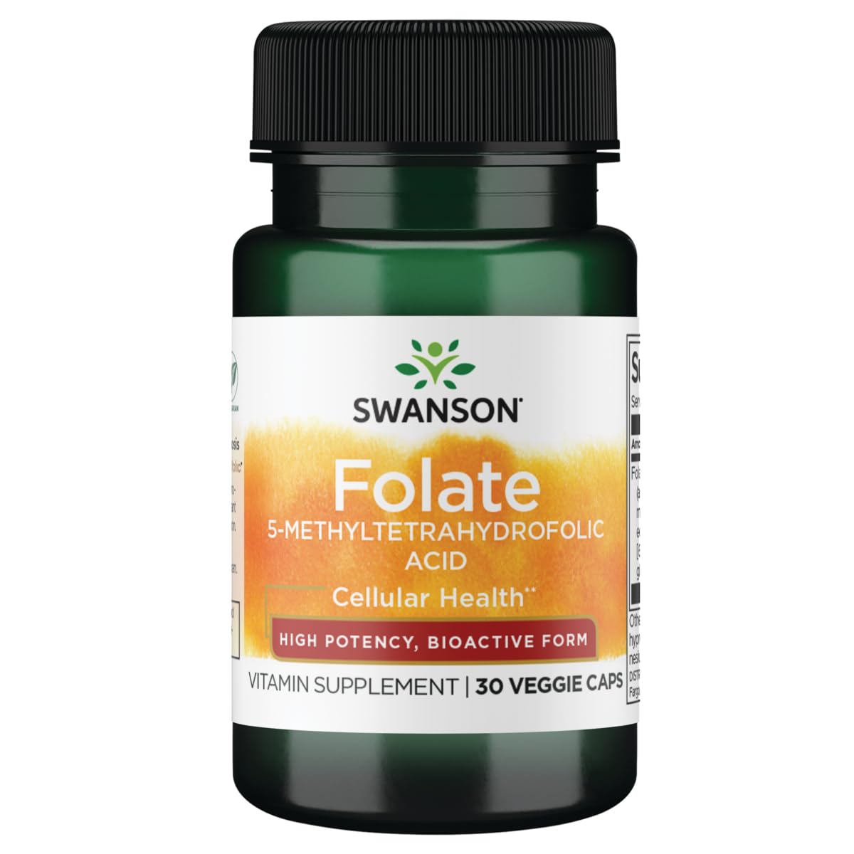 Swanson Folate 800 mcg – bouteille, potentiel soutien à la croissance cellulaire et à la formation des globules rouges.