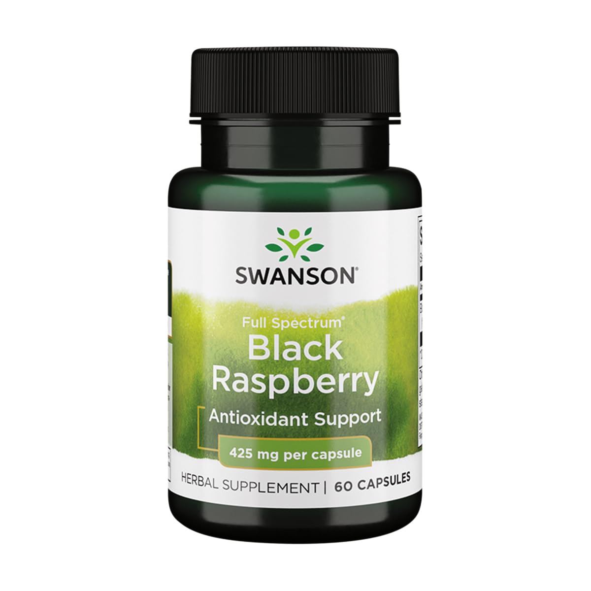 Swanson Framboise Noire — flacon dosage, soutien bien-être général via flavonoïdes et vitamine C.