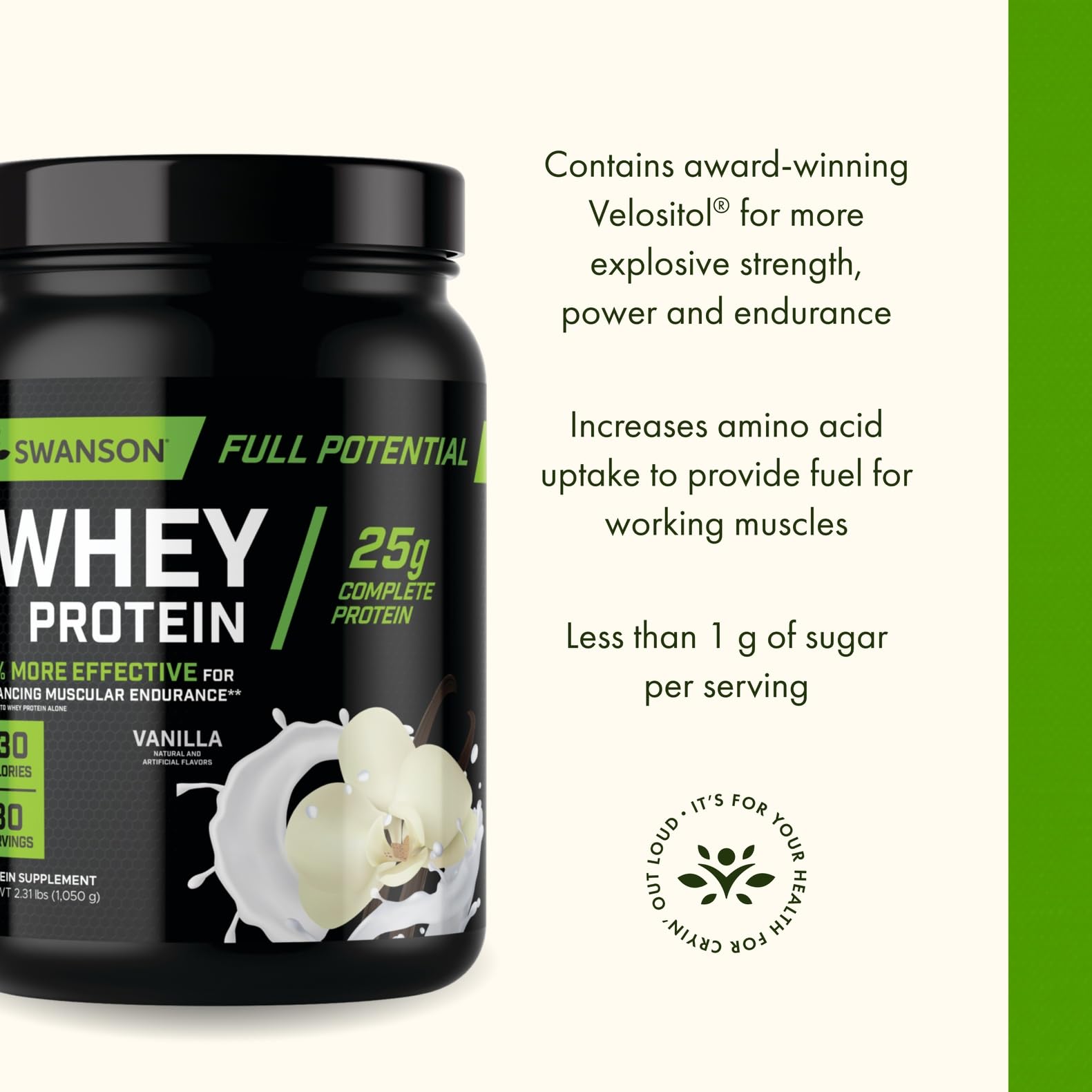 Swanson Full Potential Whey Vanille - versement rapide: préparation express pour collations post-entraînement.