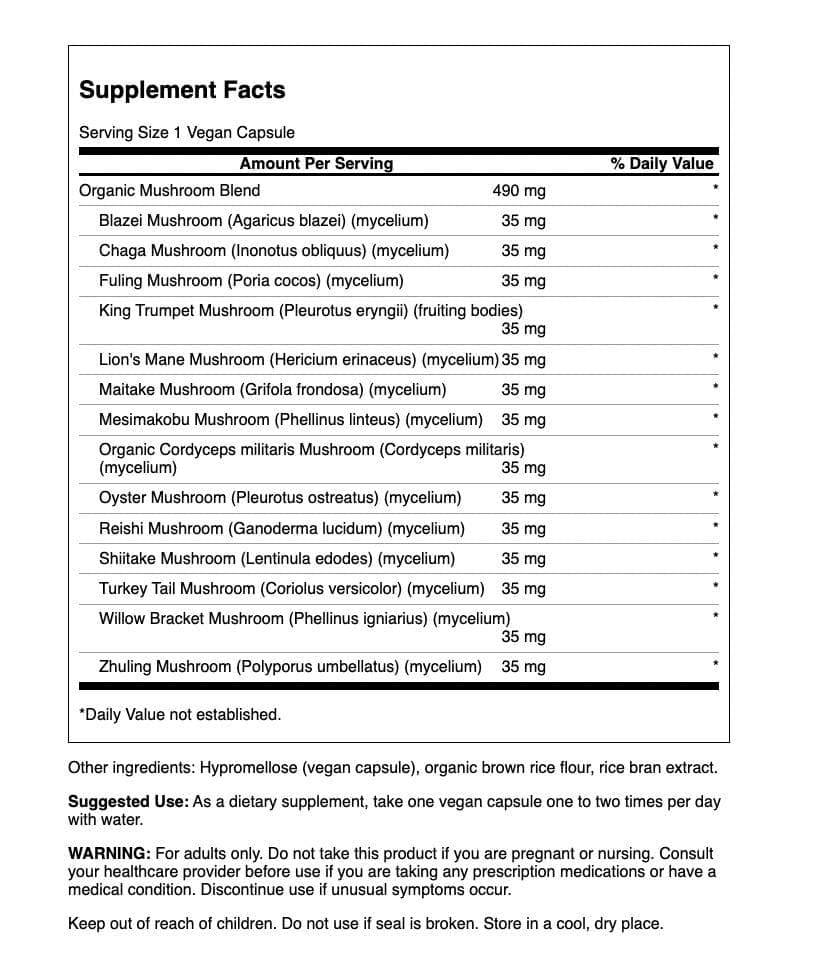Capsules végétales Swanson Full SPEC 14 Mushrm CMPLX, formulation naturelle pour l'antioxydant