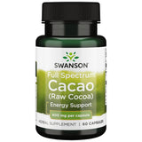 Swanson Full Spectrum Cacao capsules emballage visibles, prête pour démarrer une routine matinale naturelle.